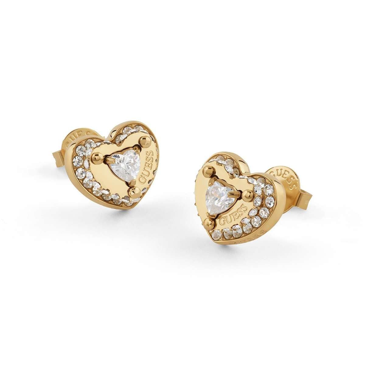 Guess Paar Ohrstecker JUBE05551JWYGT/U, für Damen Herz Pave Goldfarben