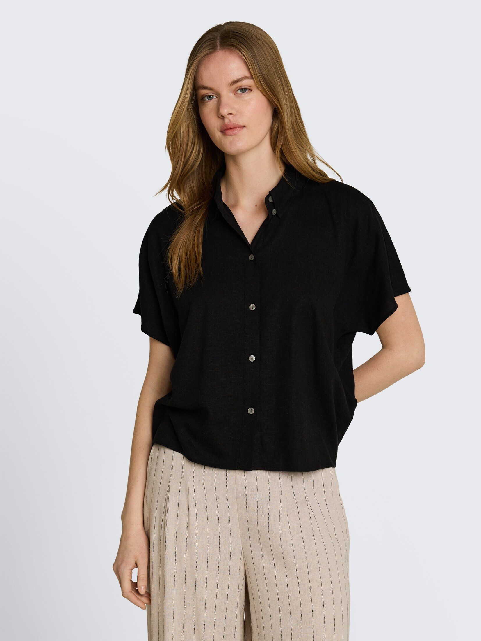 TOM TAILOR Denim Kurzarmbluse Blusen & Shirts Boxy Fit Bluse mit Leinenanteil