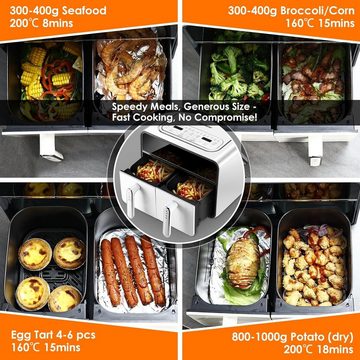 Skyehomo Heißluftfritteuse Doppelkammer Digitale Dual Korb mit Klarsichtfenster, 2100,00 W, 14 in 1 Funktionen, Dual Kammern BPA-frei, mit kaum Öl