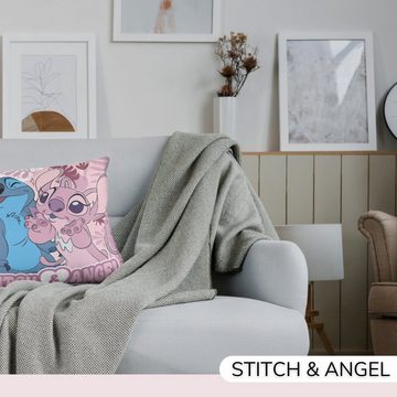 MTOnlinehandel Dekokissen Stitch & Angel Kissen "Lilo & Stitch" 40x40cm, ideal für Kinderbetten, Sofas oder Leseecken, passend zur Bettwäsche