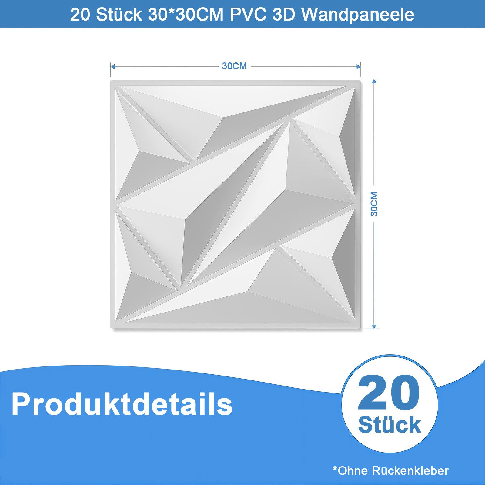 GLIESE 3D Wandpaneel 20 Stück 3D Paneele PVC Kunststoffpaneele 30x30cm, BxL: 30x30 cm – Bild 2 von 5
