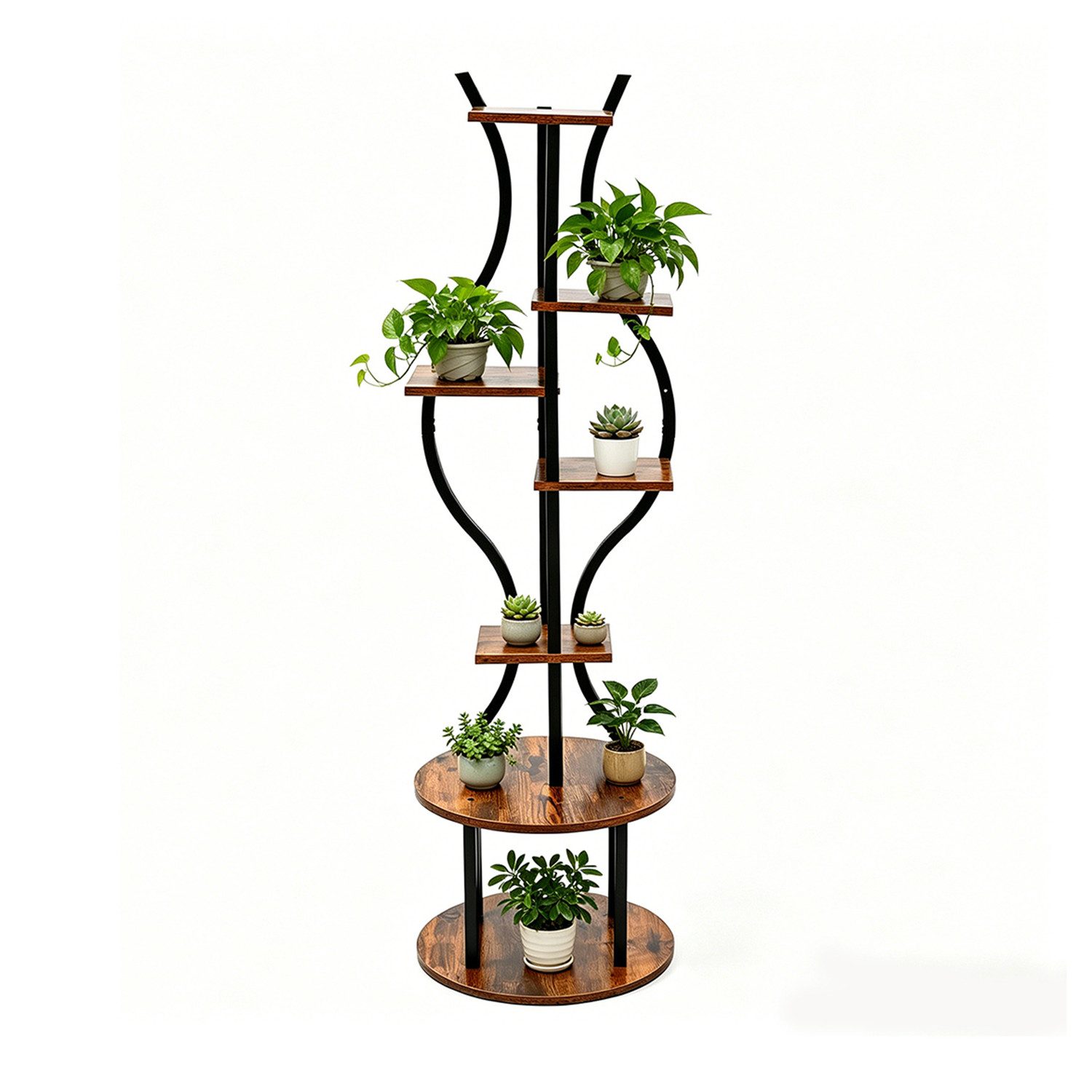 GarveeMore Blumenständer 145CM hoher 7-stöckiger Metall Pflanzenständer,vertikales Eckregal, Blumentreppe Dekoratives Blumenregal für Indoor Garten Balko Terrasse