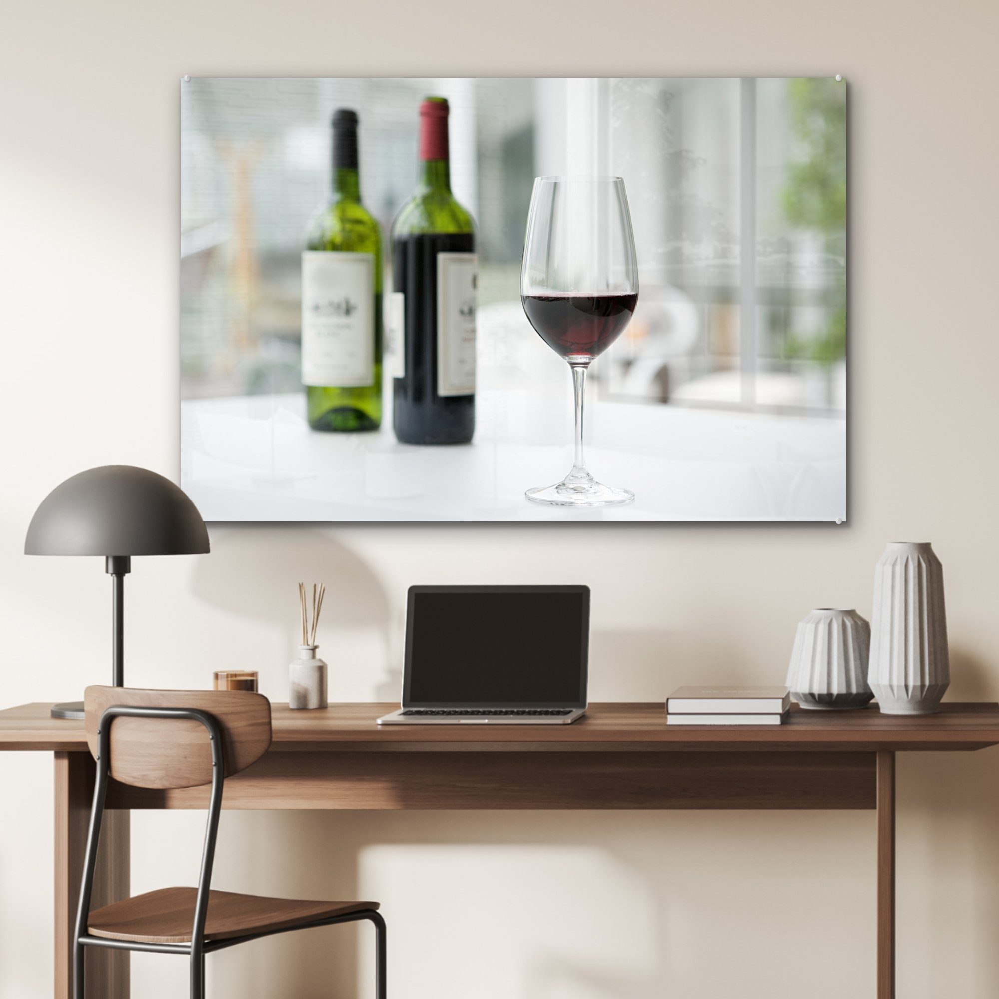 MuchoWow Acrylglasbild Zwei St), Acrylglasbilder Rotwein Schlafzimmer und & Glas Flaschen Wohnzimmer Rotwein, ein (1