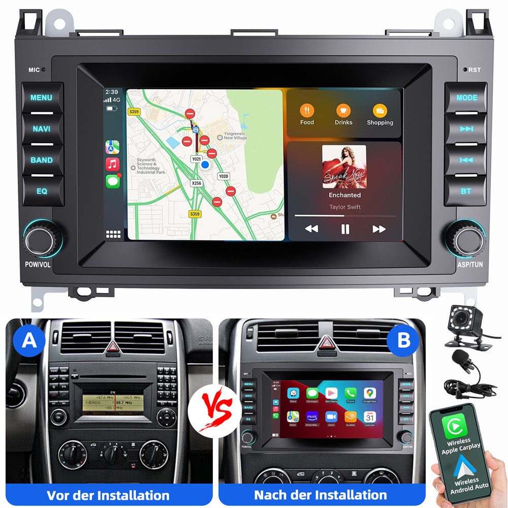 ESSGOO Für Mercedes-Benz A B Klasse Vito W169 W639 W245 Carplay Android Auto Navigationsgerät (Carplay Android Auto Bluetooth FM AM)