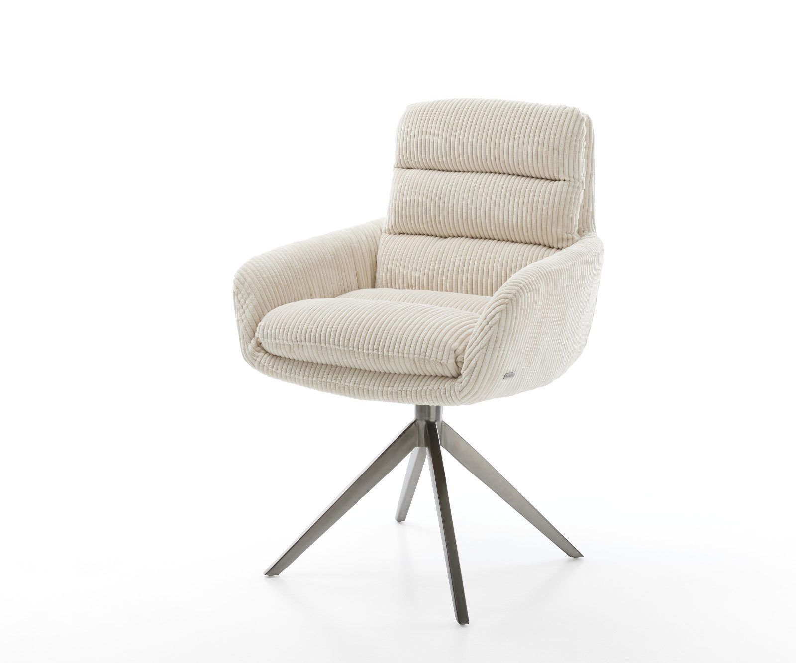 DELIFE Polsterstuhl Abelia-Flex, mit Armlehnen Kreuzgestell breit Graphit Cord Beige 360° drehbar Wippf