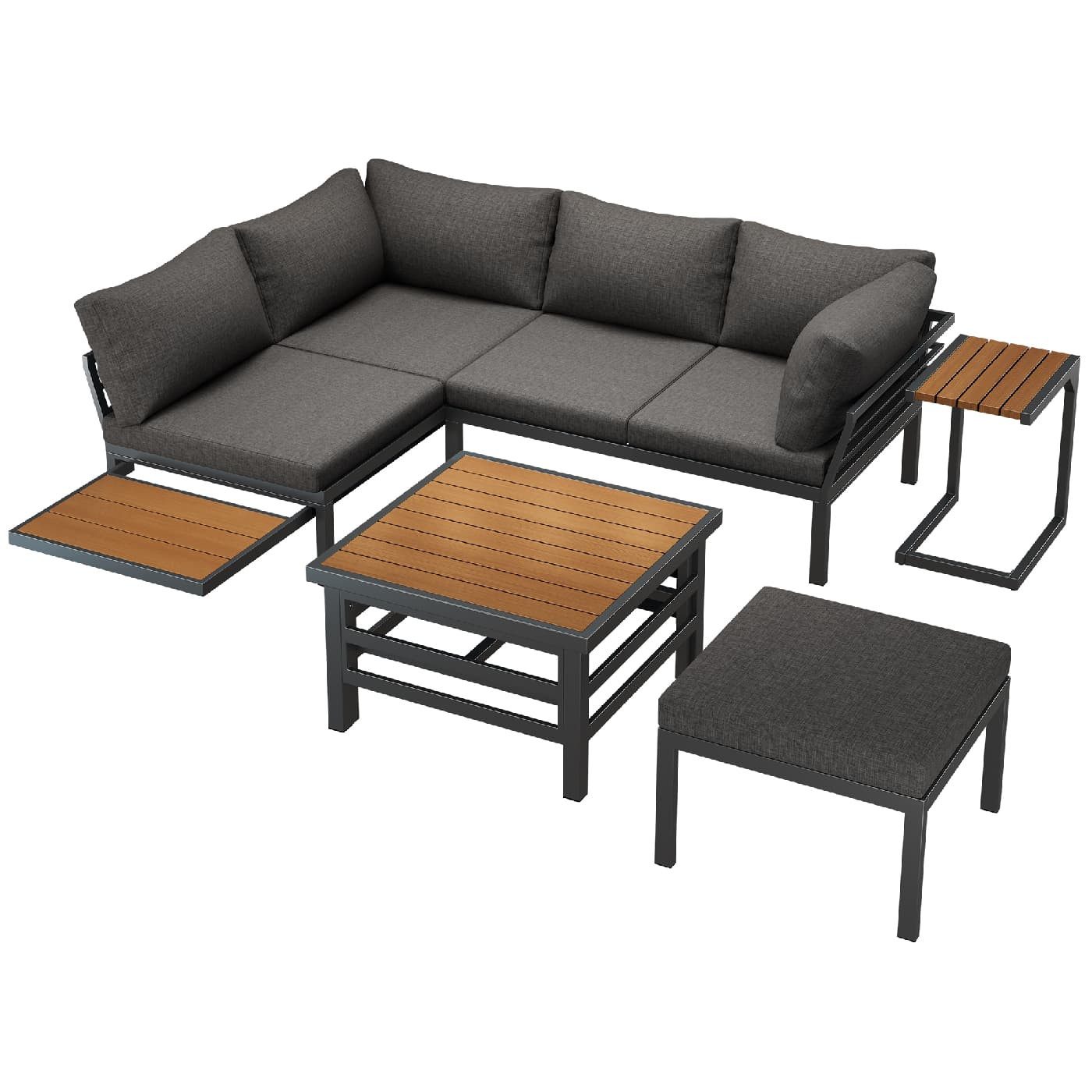 autolock Gartenlounge-Set Gartenmöbel-Set,Gestell aus verzinktem Eisen,inkl.aller Kissen, 2 Doppelsofas,1 Fußhocker,1Kunststoff-Plattenhubtisch,1Beistelltisch