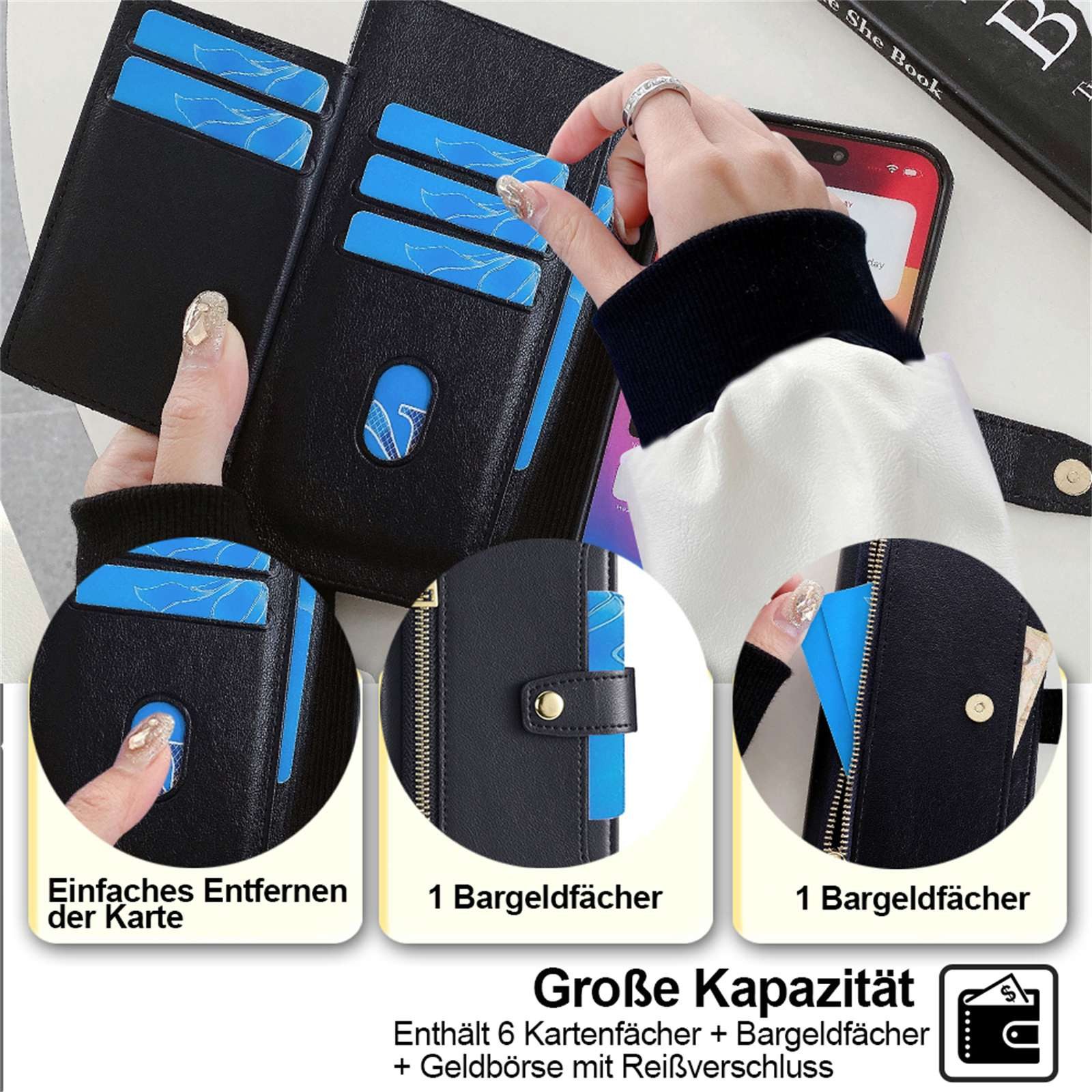 betterfon Handykette für Samsung Galaxy Leder Umhänge Hülle mit Kartenfächer, Hände frei – mit Silikonhülle & Schnur für flexiblen Alltag