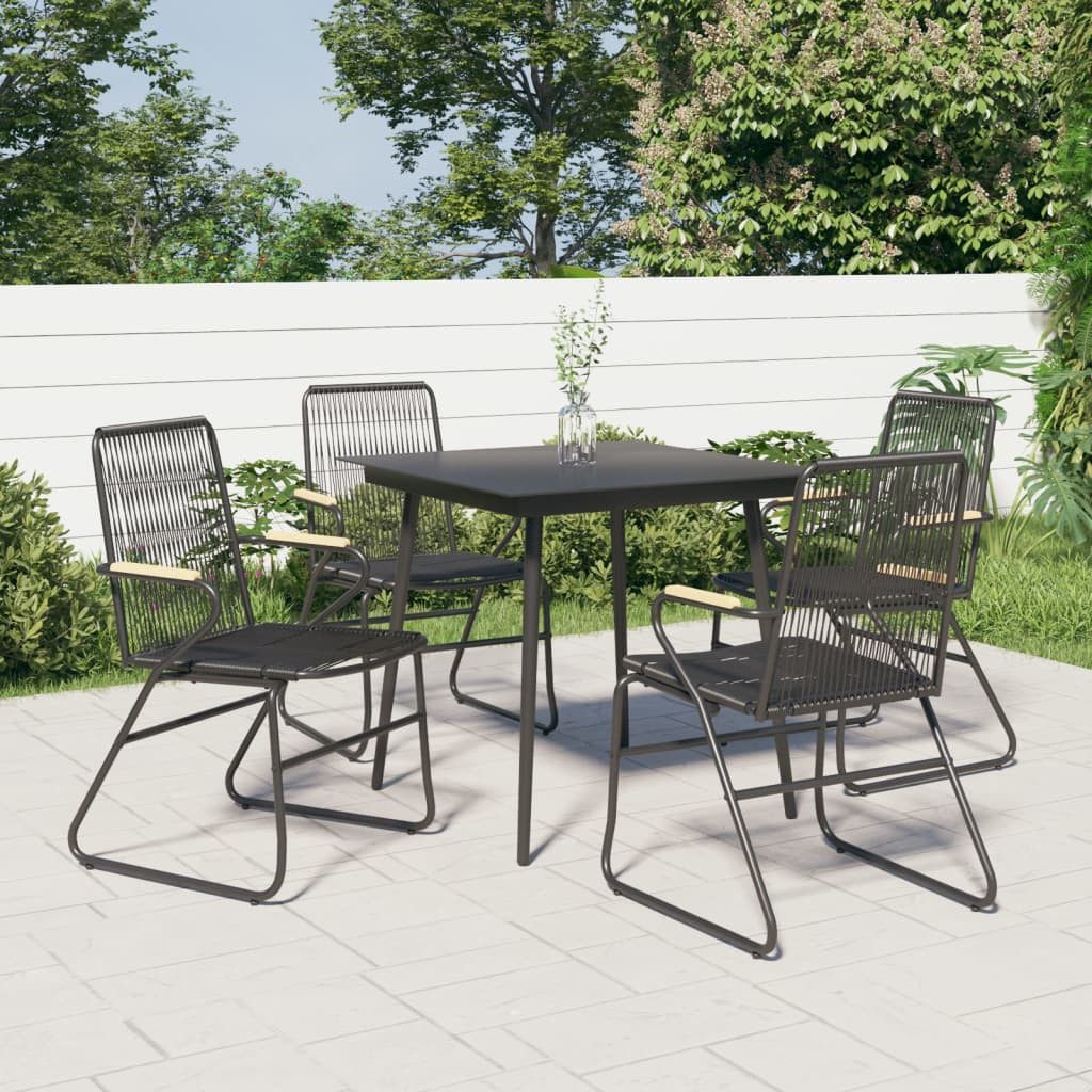 furnicato Gartenstuhl aus PVC-Rattan und Naturholz 58x59x85,5 cm in Braun, UV-beständige Sitzgruppe mit Armlehnen und stabilem Stahlgestell