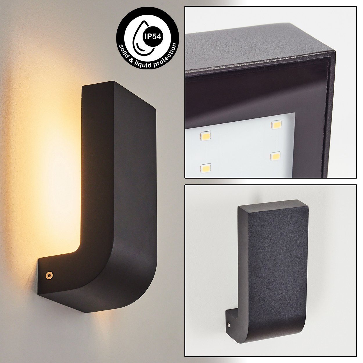 hofstein Außen-Wandleuchte »Civitavecchia« moderne Außenlampe aus Metall/Glas in Schwarz/Klar, 3000 Kelvin, Wandlampe mit Lichteffekt, LED 680 Lumen, IP54