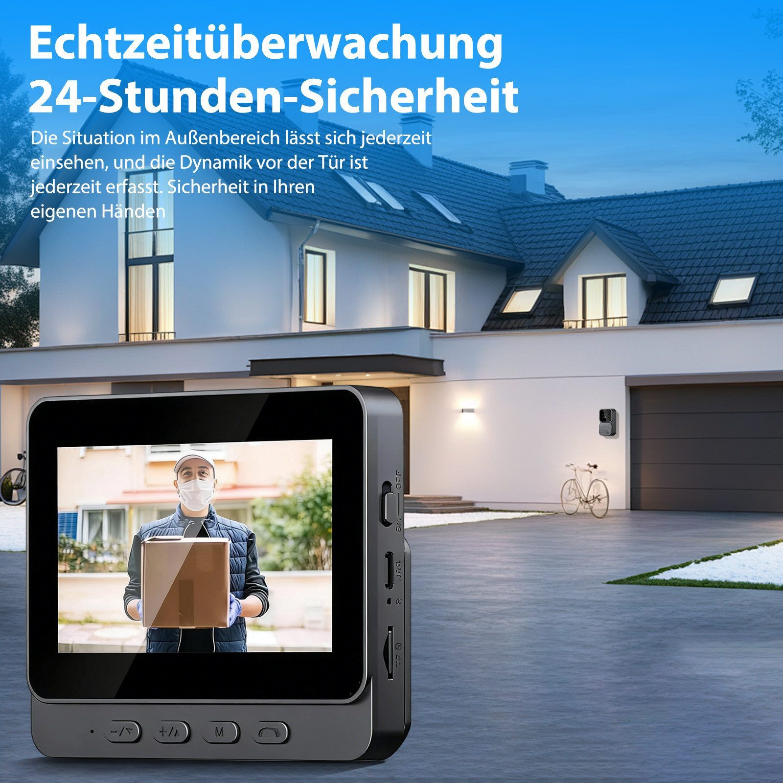 TWUFY Video-Türsprechanlage Drahtlose Video Türklingel mit Kamera Outdoor 4,3 Zoll IPS Bildschirm (Außenbereich, kabellos, mit Monitor, Video Gegensprechanlage, 1-tlg., Türklingel Funk 170° HD Kamera Gegensprechanlage, Infrarot Nachtsicht Zwei-Wege-Audio)