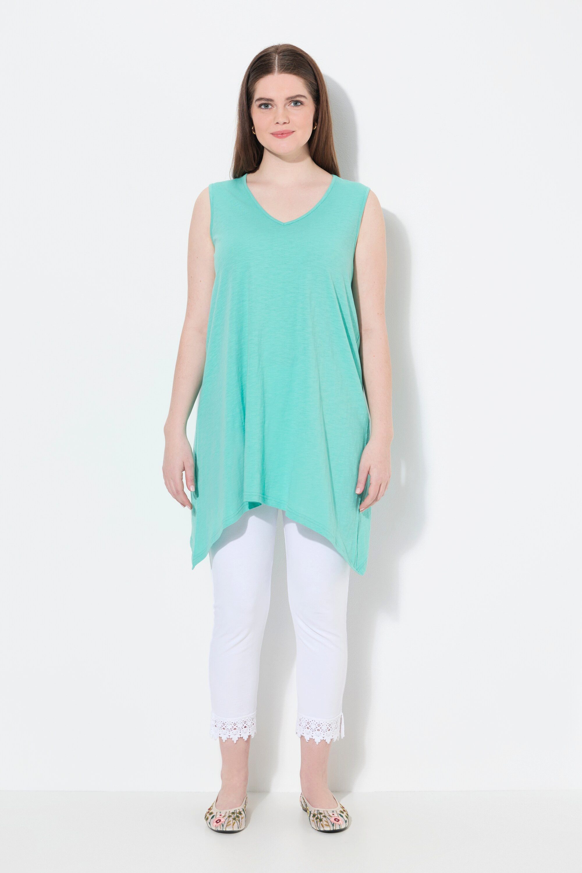 Ulla Popken Longshirt Longtop Zipfelsaum A-Linie V-Ausschnitt günstig online kaufen