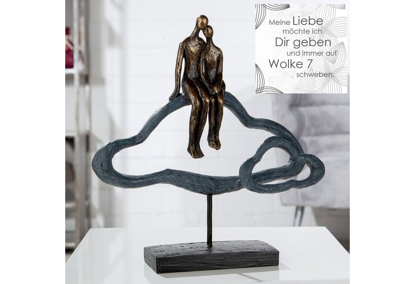 Casablanca by Gilde Dekofigur »Skulptur Lovecloud, bronzefarben/grau« (1 Stück), Dekoobjekt, Höhe 32 cm, Pärchen auf Wolke, auf schwarzer Basis, Wohnzimmer-kaufen