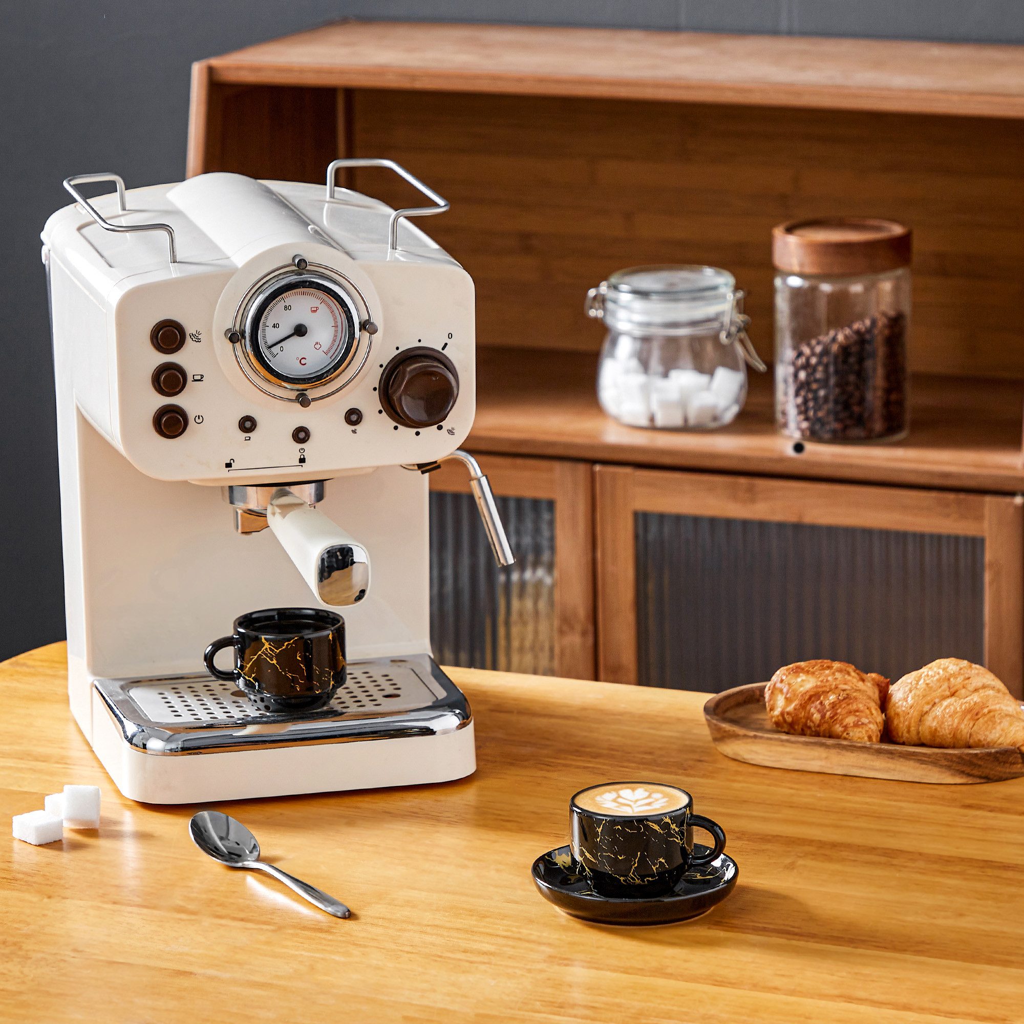 MALACASA Kaffeeservice Porzellan Espressotasse, Metallständer, Weiß/Schwarz/Marmor (6-tlg), 6 Personen, Porzellan