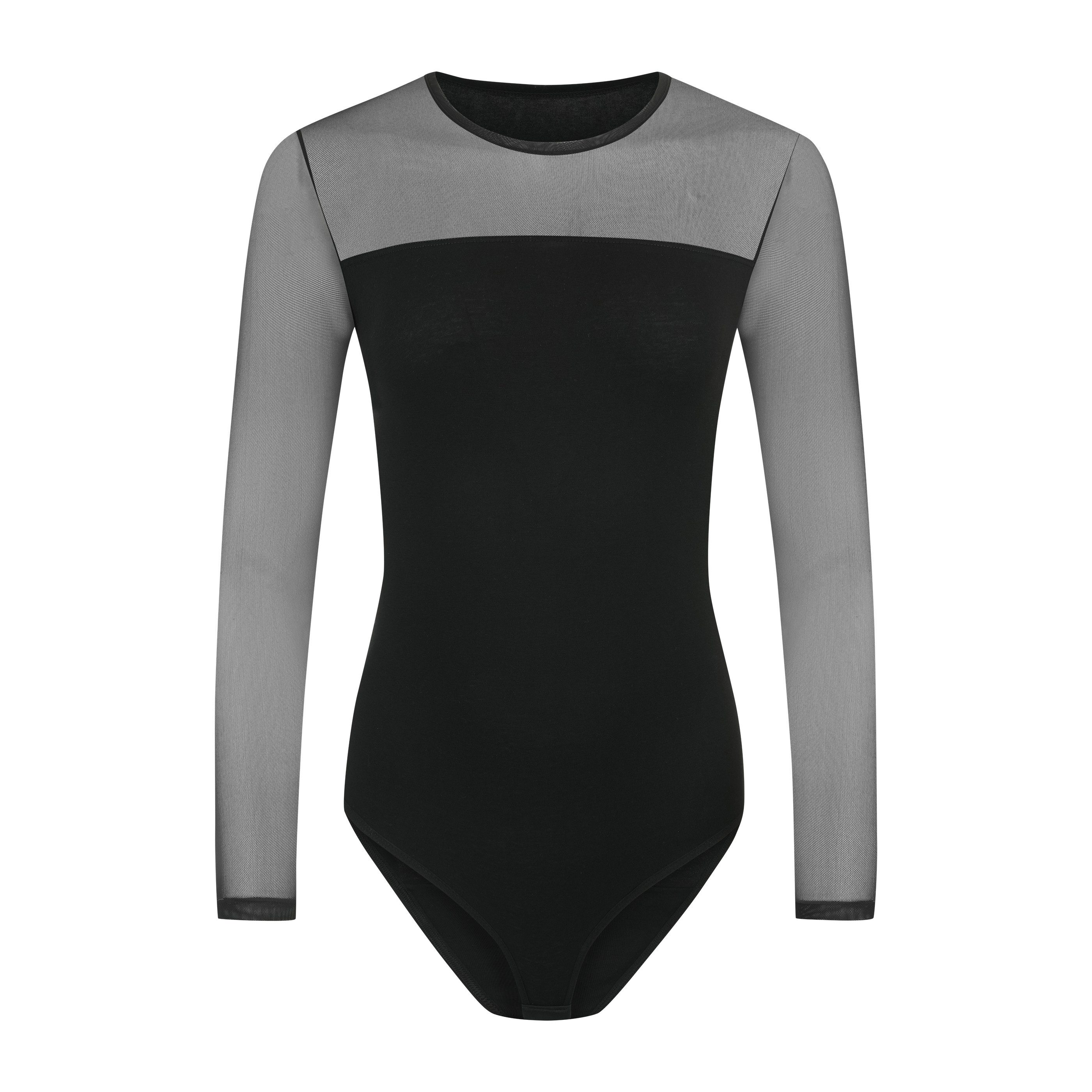 Evoni Body Langarm Damen Dessous Tüll Dekolleté Tüllärmel