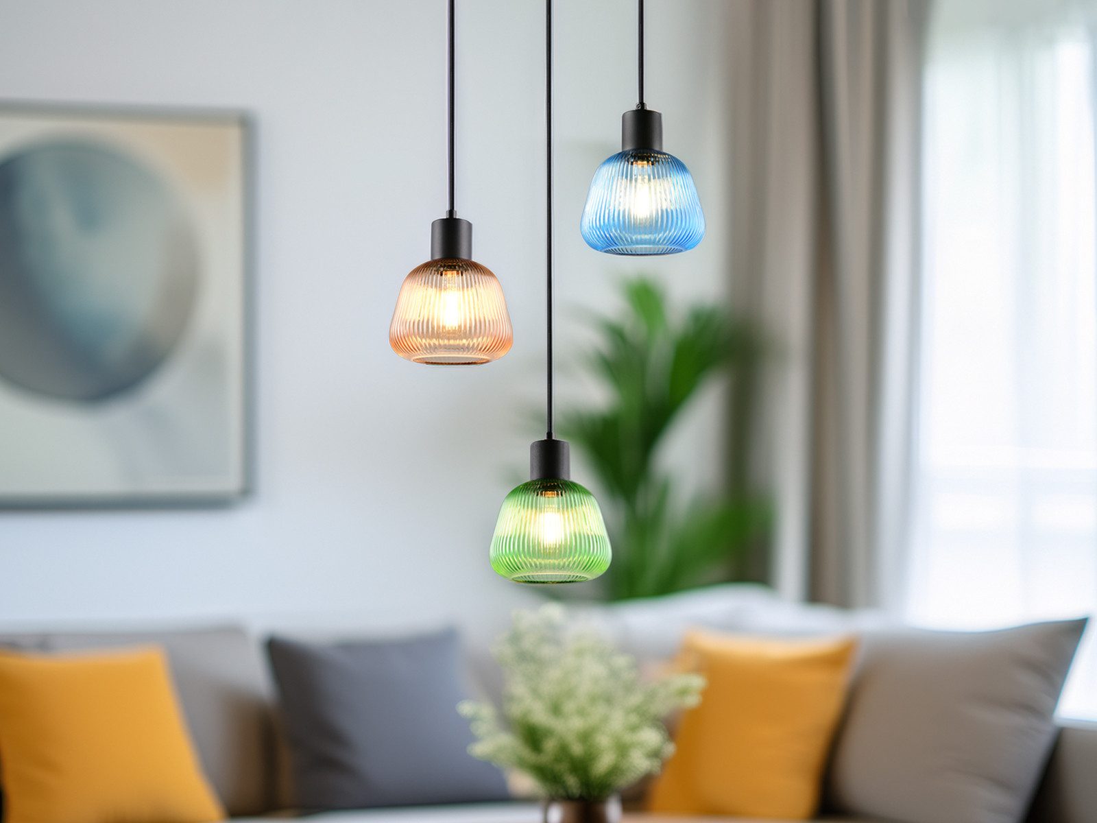 meineWunschleuchte Pendelleuchte, ohne Leuchtmittel, Cluster mit 3 Glas Lampenschirmen Esstisch & Couchtisch hängend Ø 37cm