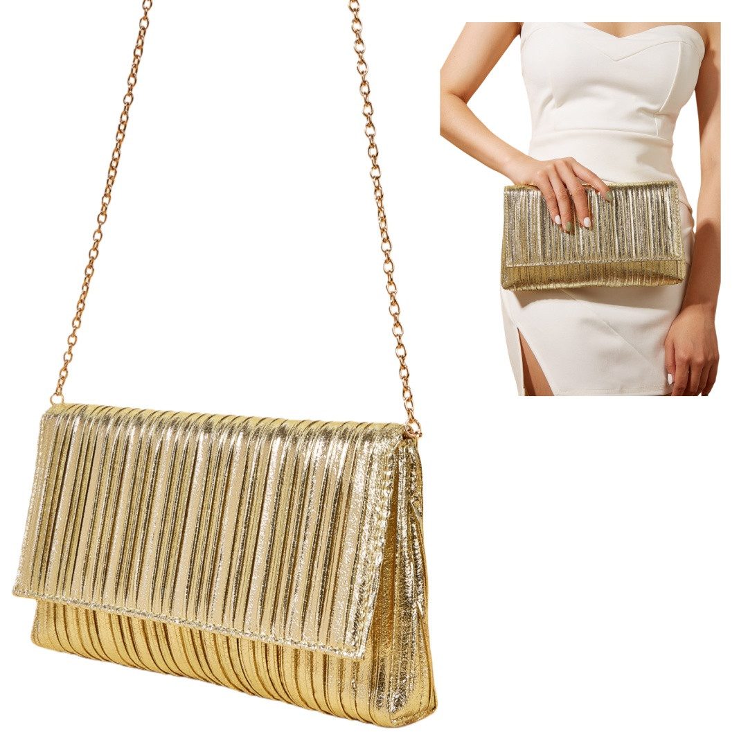 VEKROBOT Umhängetasche Damen Abendhandtasche Gold Rüschen Design Perfekt für Hochzeit Party (1-tlg., Vielseitig für jeden Anlass), Modische Glitzer-Handtasche (vielseitig kombinierbar)