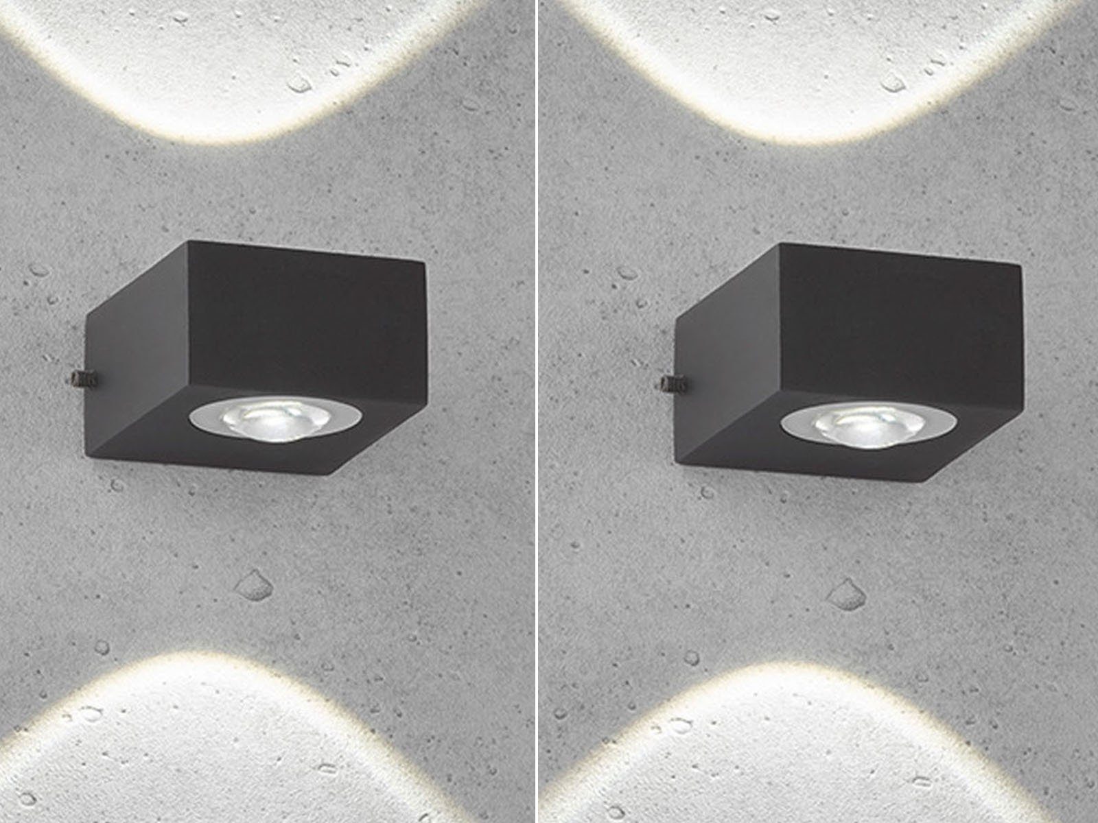 FISCHER & HONSEL LED Außen-Wandleuchte, Updown Leuchten, LED fest integriert, Warmweiß, 2er SET kleine IP 54 Außenleuchten Schwarz & Wand-Beleuchtung Innen