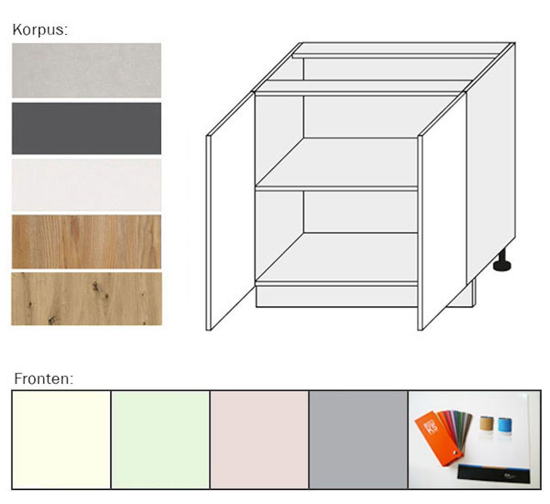 Feldmann-Wohnen Unterschrank Pescara (Pescara) 80cm und pastello 2-türig Verde chiaro 0183 Korpusfarbe wählbar Front