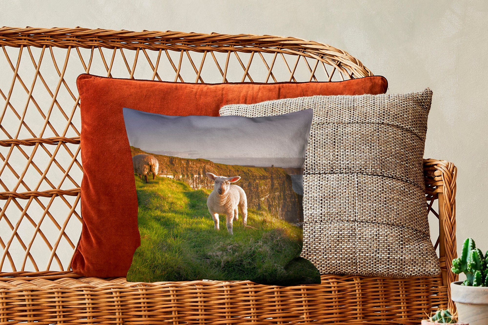 Natur mit Füllung - Zierkissen MuchoWow Deko, Wohzimmer, Sofakissen Schlafzimmer, Schafe Dekokissen für Irland, -