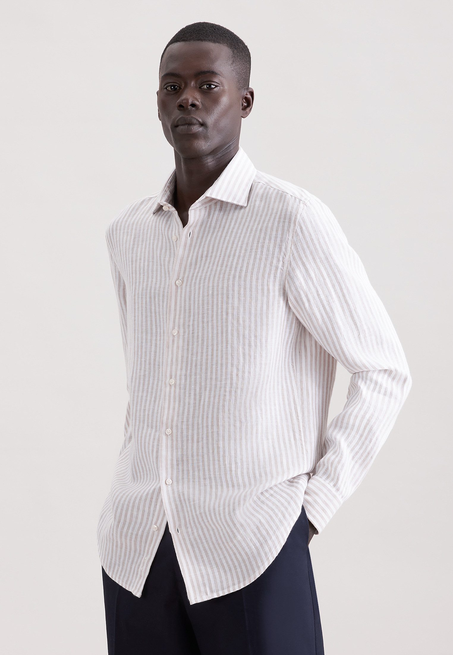 seidensticker Leinenhemd Schwarze Rose Shaped 1/1 Kentkragen Gestreift