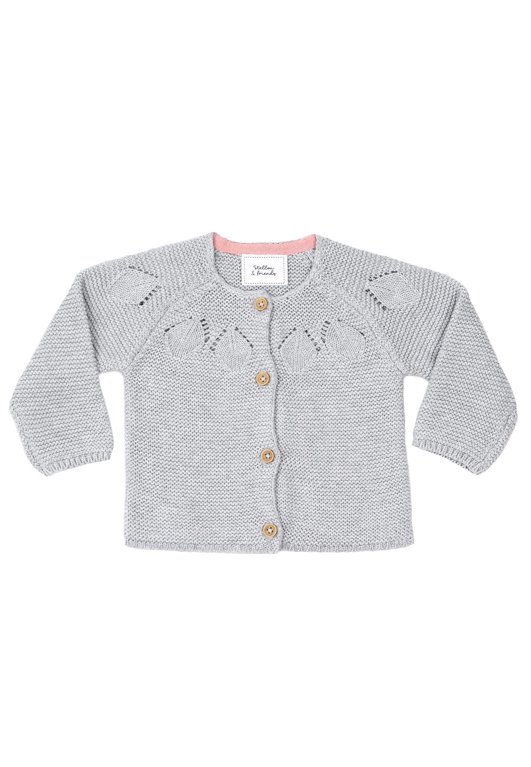 Stellou & friends Strickjacke Stellou & friends Ajourstrick-Cardigan - grau Stellou & friends Ajourstrick-Cardigan - grau