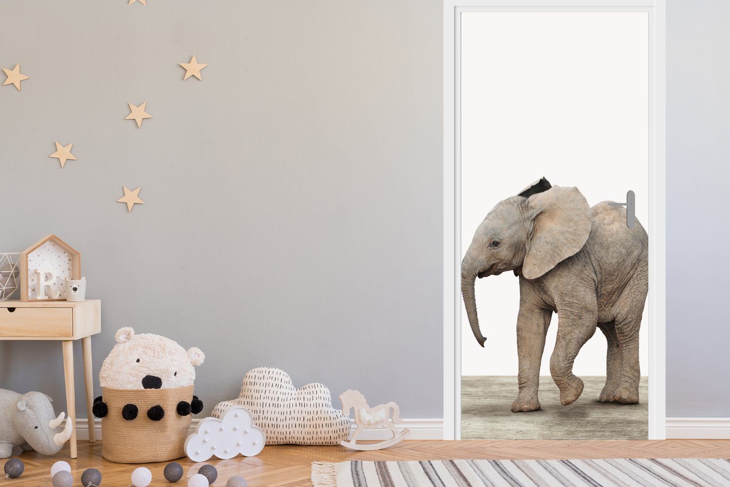 - Mädchen MuchoWow Baby-Elefant Türtapete Jungen, bedruckt, St), Matt, (1 Tür, Kinder für Türaufkleber, cm - 75x205 Fototapete - - Tiere