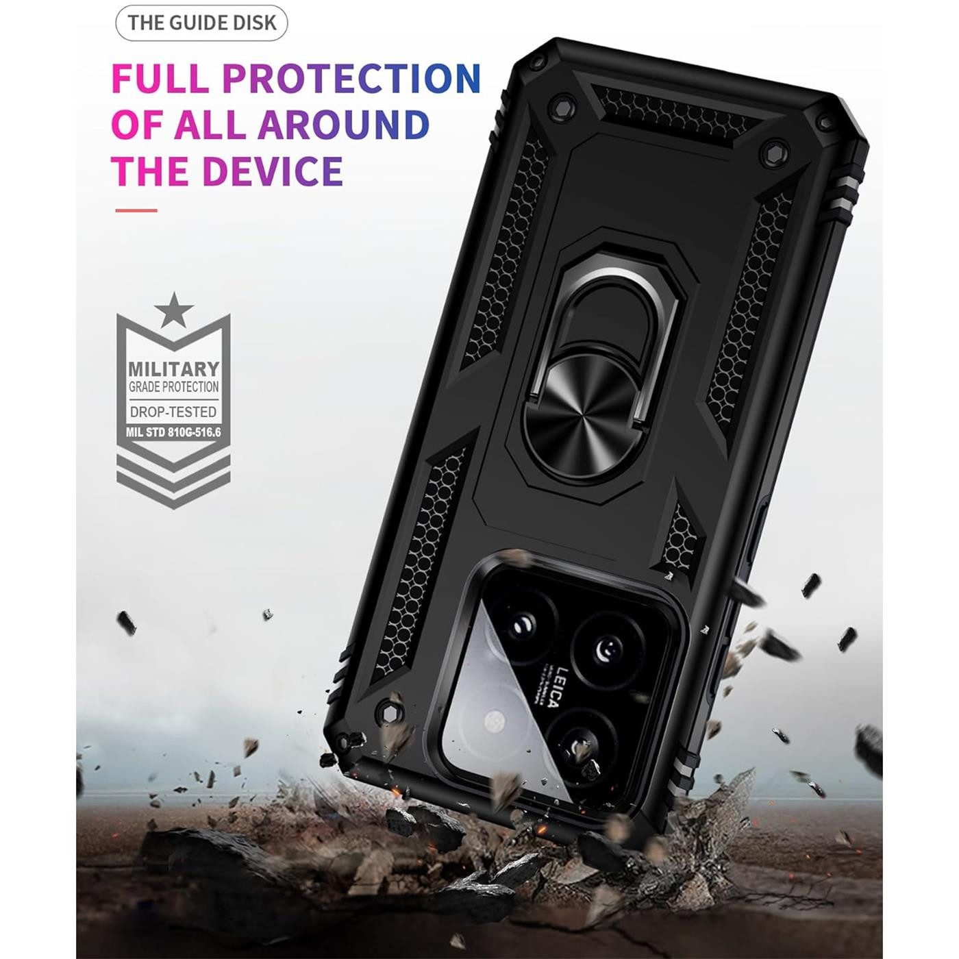 CoolGadget Handyhülle Schwarz als 2in1 Schutz Cover Set für das Xiaomi 14 6,36 Zoll, 2x 9H Glas Display Schutz Folie + 1x TPU Case Hülle für 14