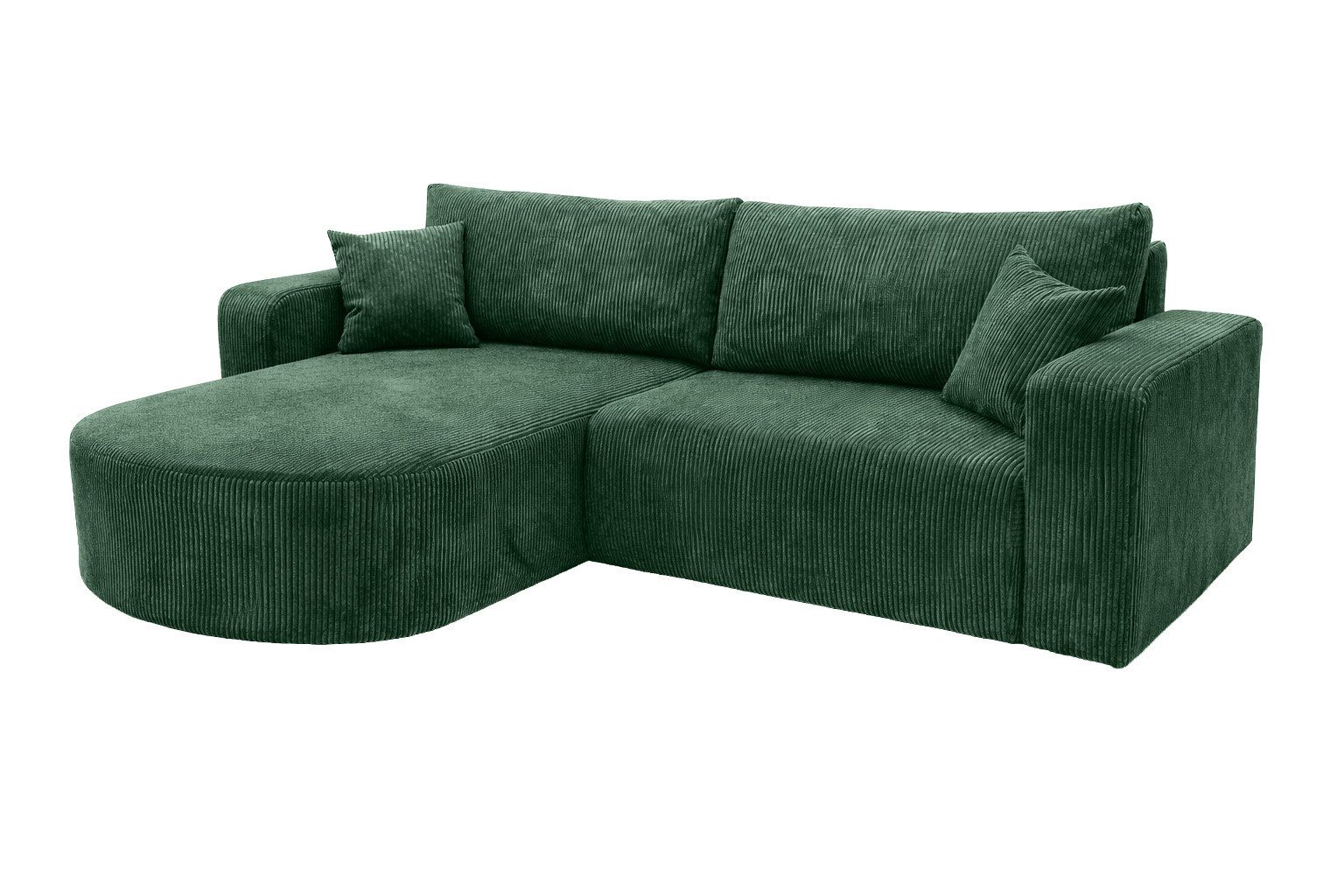 Kaiser Möbel Ecksofa mit Schlaffunktion für Wohnzimmer, Cordstoff Poso, ROUND ONE, abgerundete Form, Liegefunktion, Stauraum, modernes Design