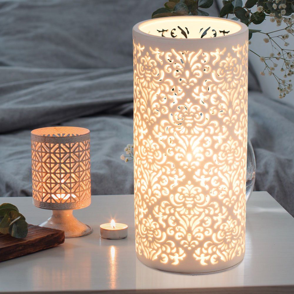 etc-shop Dekor Porzellan inklusive, Tischleuchte, Muster im Warmweiß, Zimmer Tisch Lampe Leuchtmittel Leuchte Beistell LED Ess