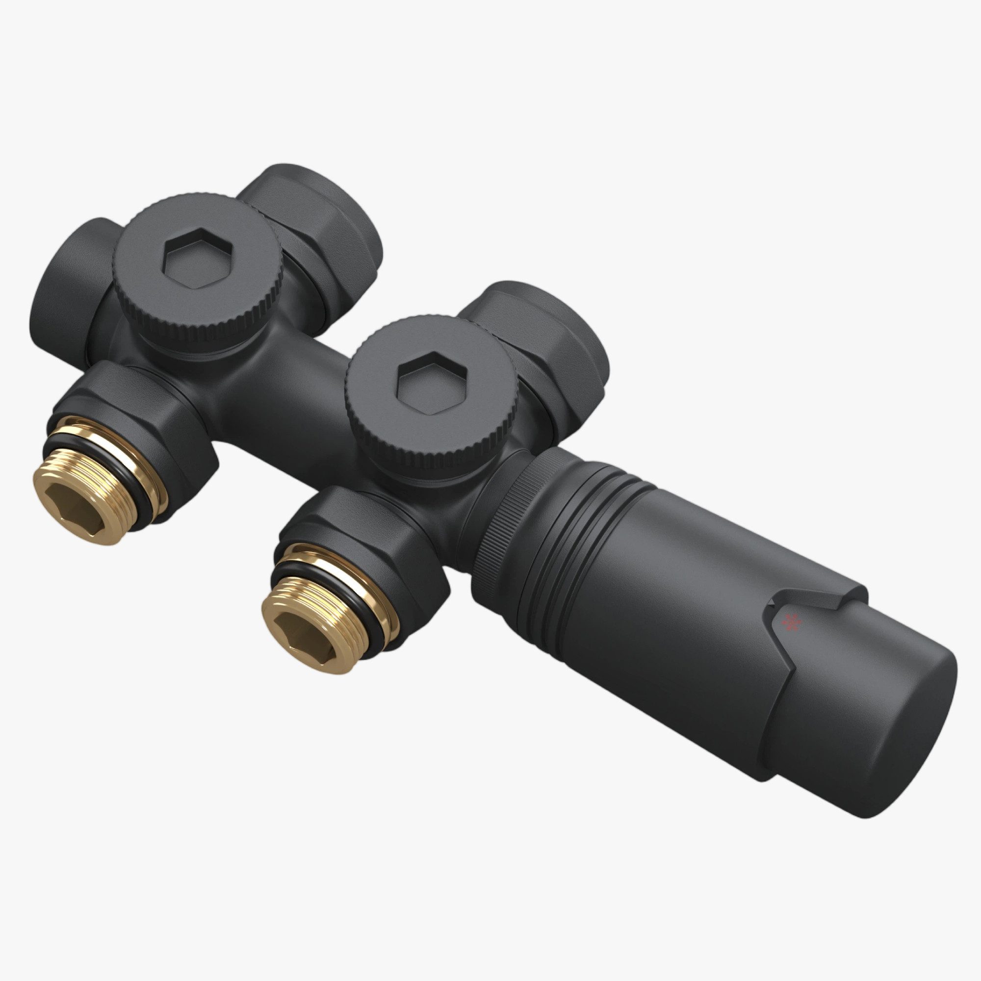 Mai & Mai Heizkörperthermostat Multiblock mit Thermostat für Heizkörper Ventilanschluss Ventil03, Eck- und Durchgangsform,Messing-Ventilkörper mit ABS-Thermostatkopf