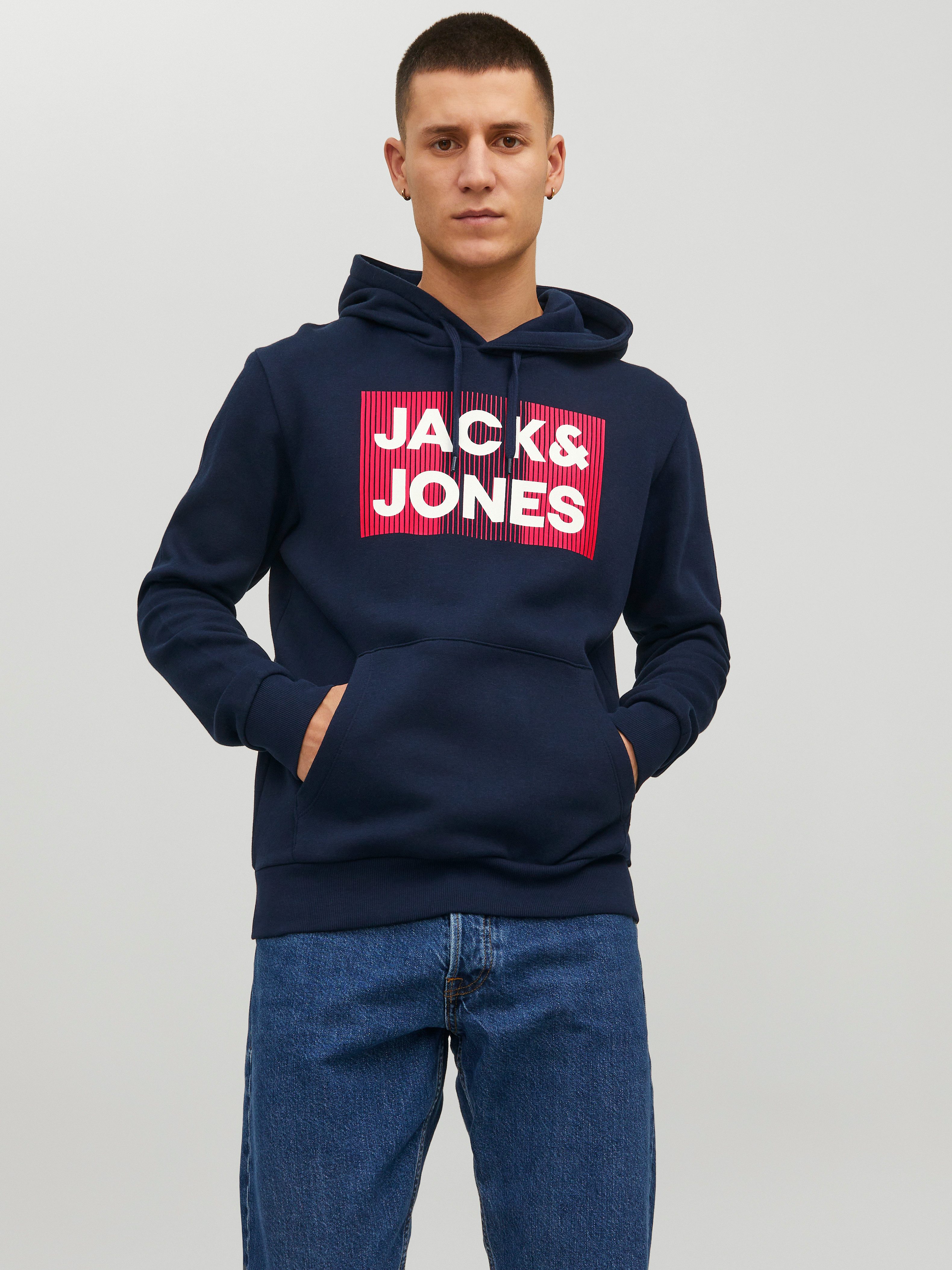 Jack & Jones Kapuzensweatshirt JJECORP Kapuze und Frontprint bedruckt, modisch, regular fit, Baumwollmischung, Rundhals