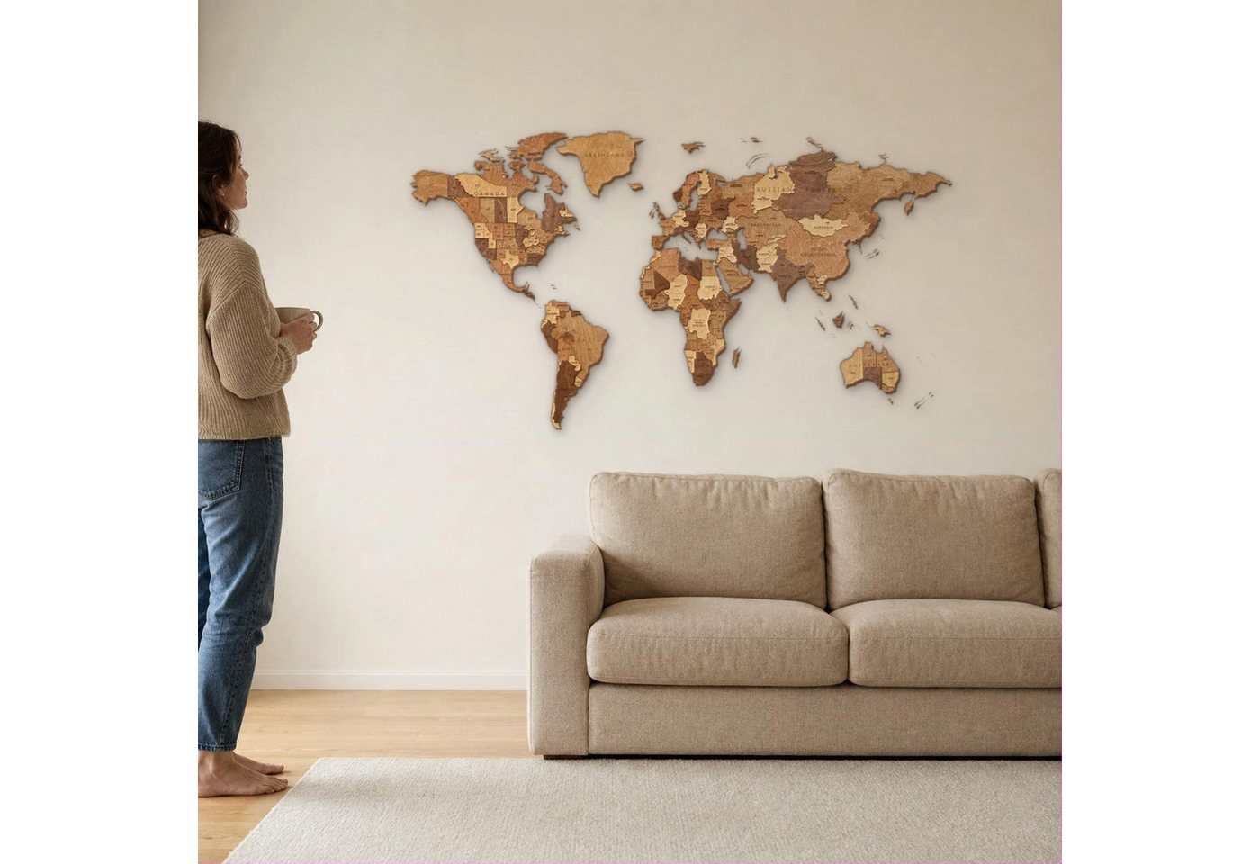 Eco Wood Art Wandbild Mehrfarbige Holz Weltkarten Wanddeko, Weltkarte