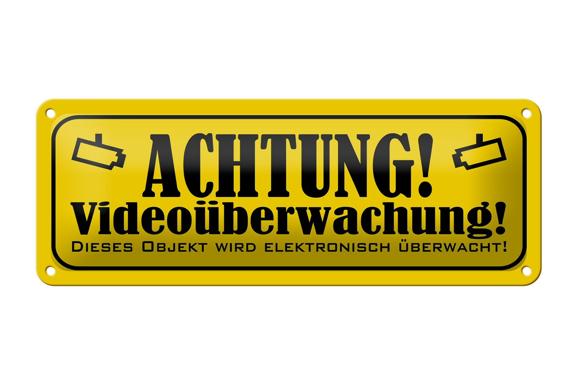 Femer GmbH Metallschild Hinweis 27x10cm Achtung Videoüberwachung, (1 St), gewölbte Oberfläche, abgerundete Ecken, umgeschlagene Kanten