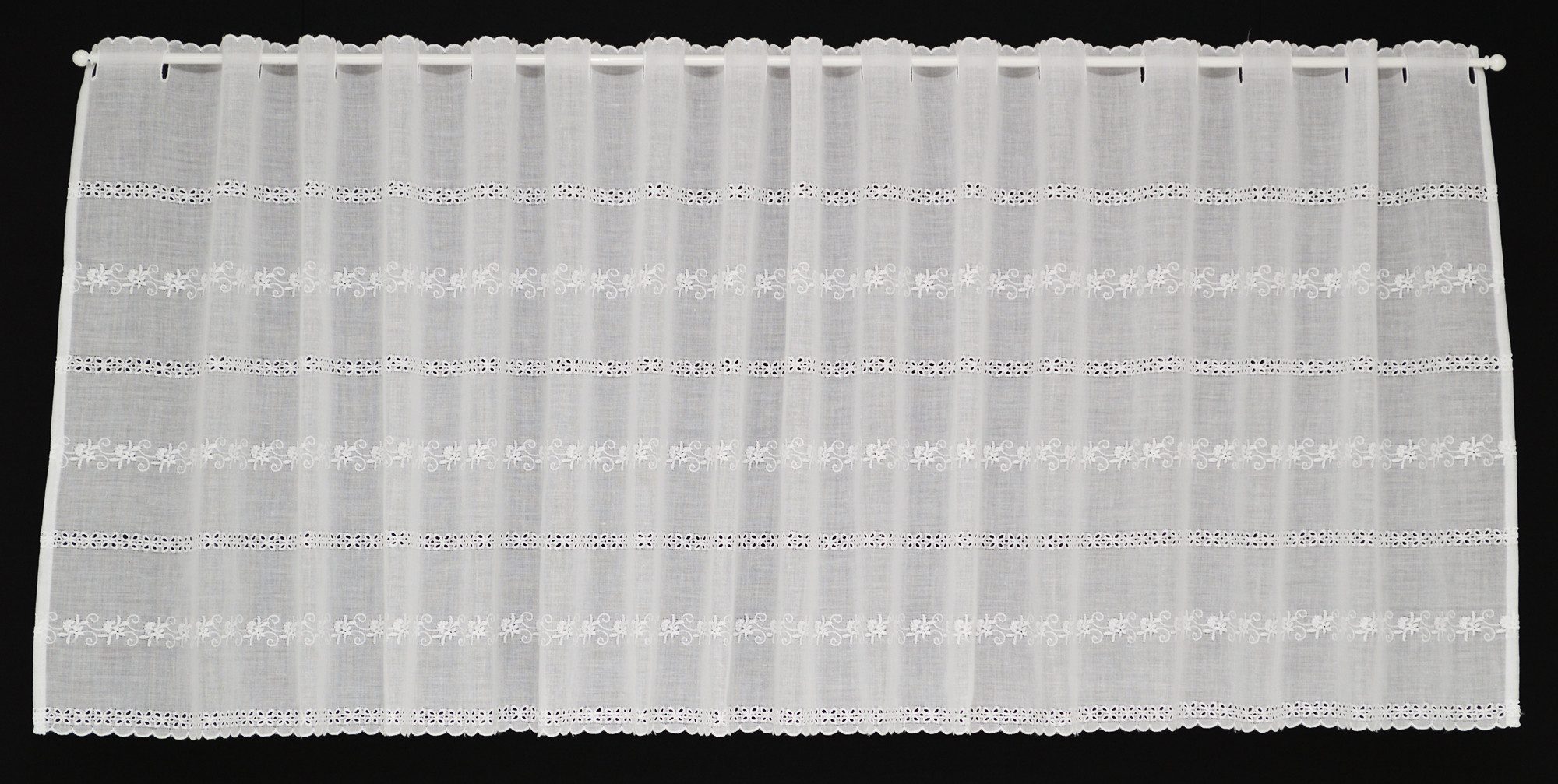 Gardinen Kranzusch Scheibengardine Batist Stickerei (1 St), Stangendurchzug, transparent, Stablöcher,transparent,verschiedene Höhen, Breiten