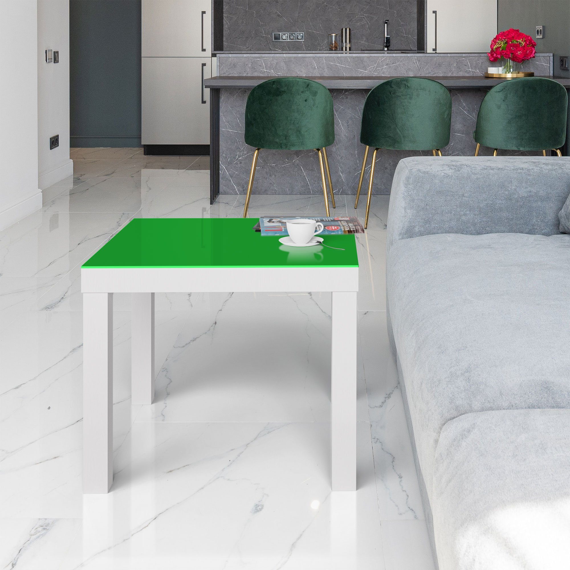 'Unifarben modern Beistelltisch Glastisch Glas Couchtisch Mittelgrün', - DEQORI Weiß