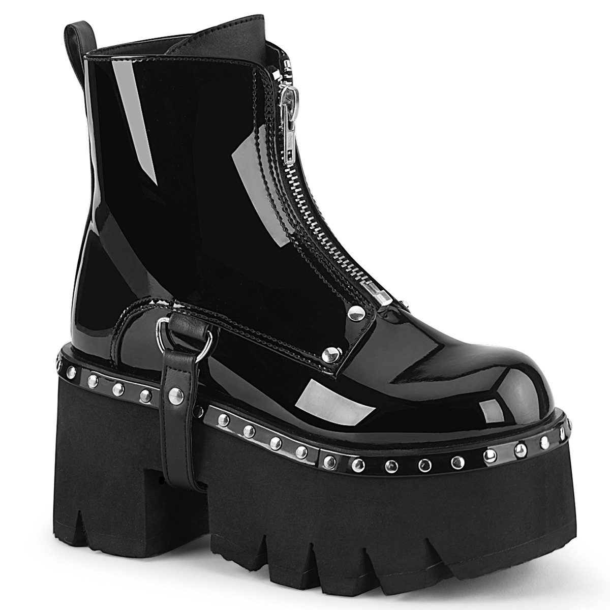 Auktion ASHES-100 vegane DemoniaCult Plateaustiefeletten schwarz Lack High-Heel-Stiefel