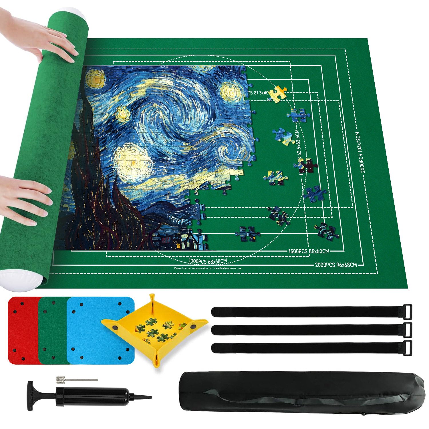OSTWOLKE Puzzlematte Puzzlerolle, Puzzelmatten für Puzzle bis 1500, 2000, 3000 Teile, leicht zu lagern und zu transportieren, zur Aufbewahrung von Puzzles