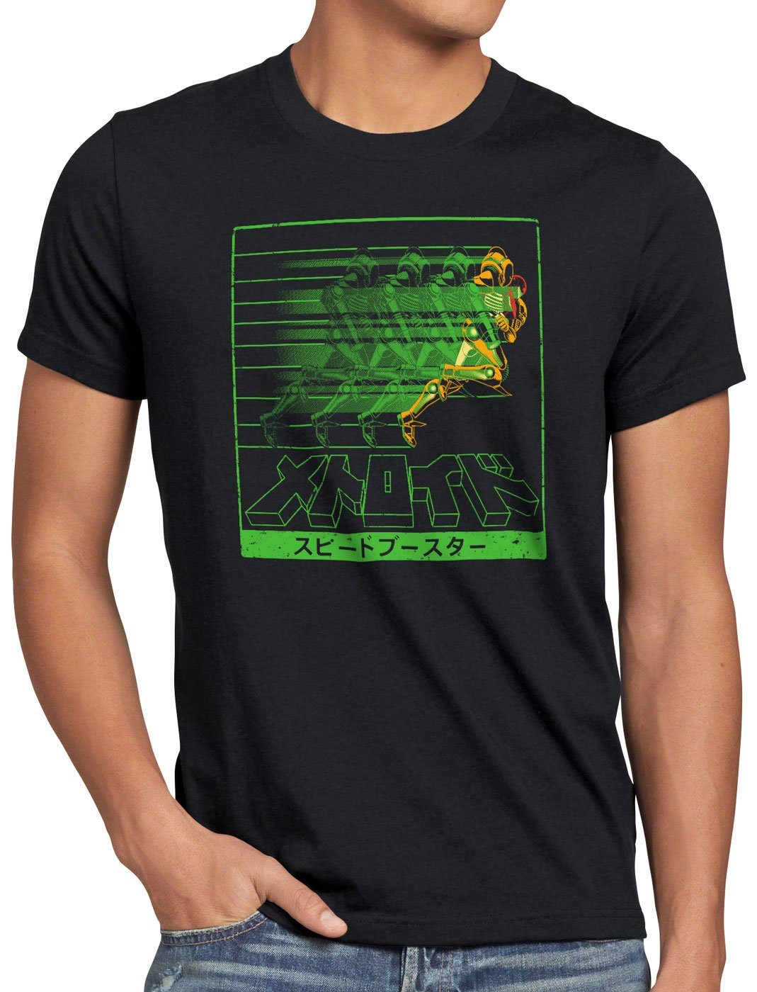 style3 Print-Shirt Herren T-Shirt Rapid Hunter metroid nerd gamer 3ds snes geek