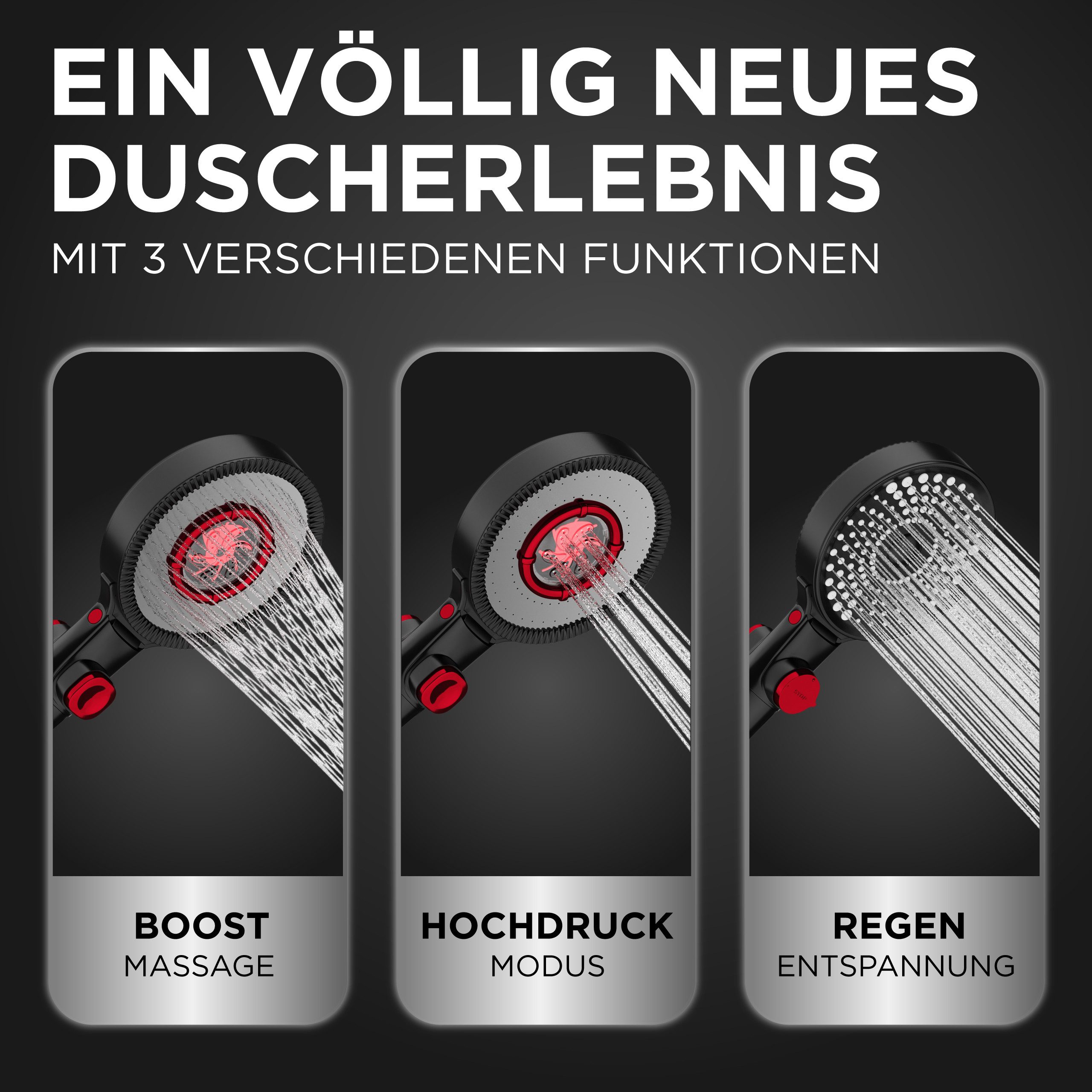 Lobenswerk Duschbrause Duschkopf mit Boost-Funktion, mit Mineralperlenfilter gegen Kalk & Verunreinigungen – Bild 3 von 5