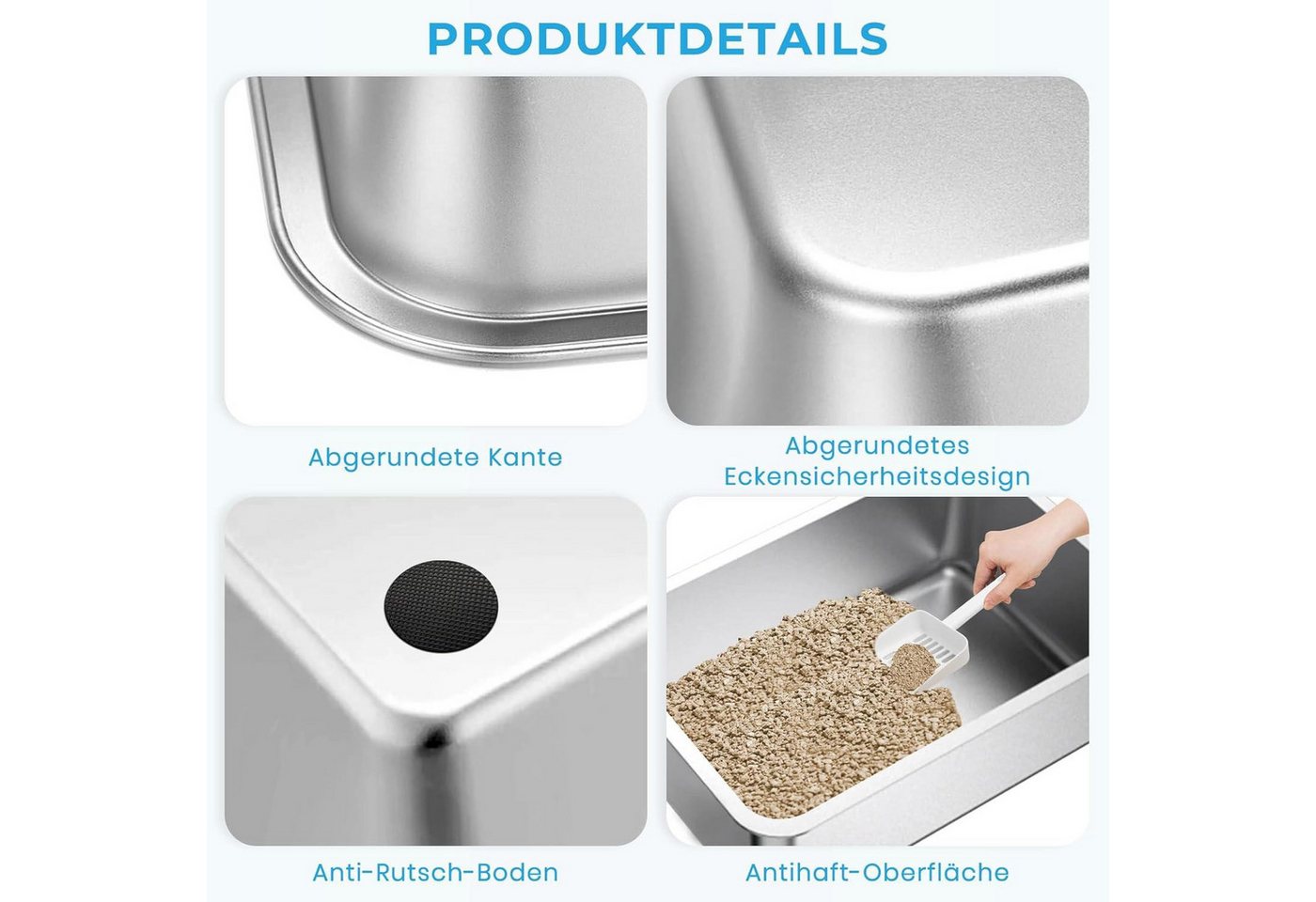 Thumbnail - LuxusKollektion Schutzkragen Katzentoilette aus Edelstahl, Große Litter Box für