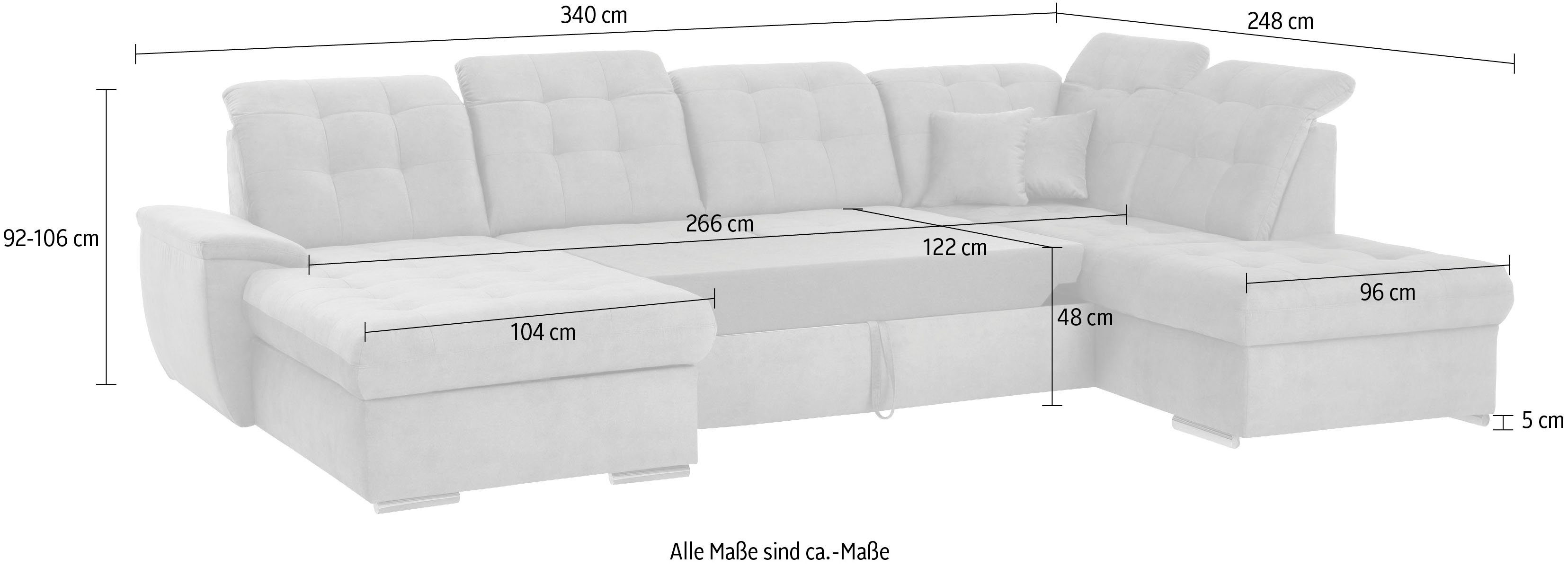 exxpo Kopfteilverstellung, und sofa taupe 4 Wahlweise 6x - Teile, fashion mit Bettfunktion Wohnlandschaft, Bettkasten