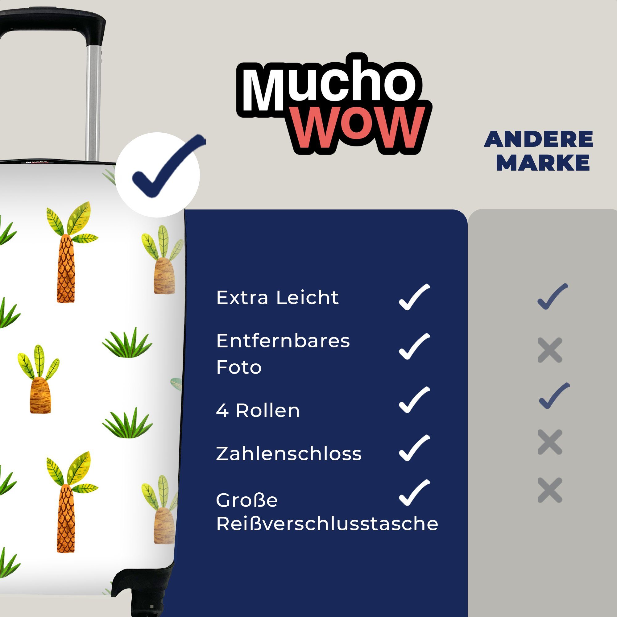 MuchoWow Handgepäckkoffer Dschungel - - Reisekoffer Trolley, rollen, Gras, Ferien, 4 Reisetasche Handgepäck für Palme Rollen, mit