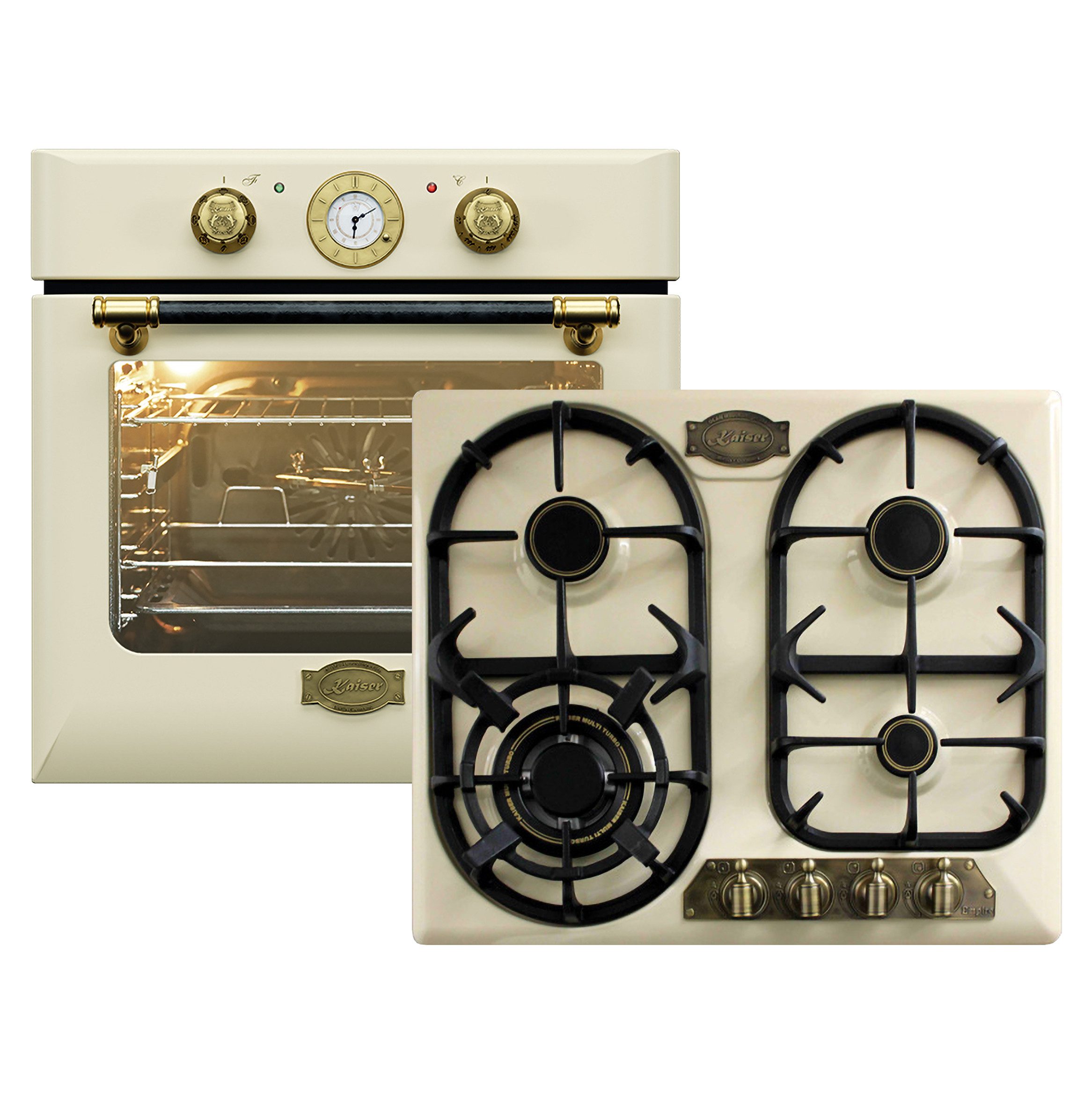 Kaiser Küchengeräte Backofen-Set Herd Set Autark Retro Einbau Backofen Elektro 10 Funktionen+Gaskochfeld 60 cm EH 6432 ElfBE Eco+KG 6325 ElfEm, mit 1-fach-Teleskopauszug