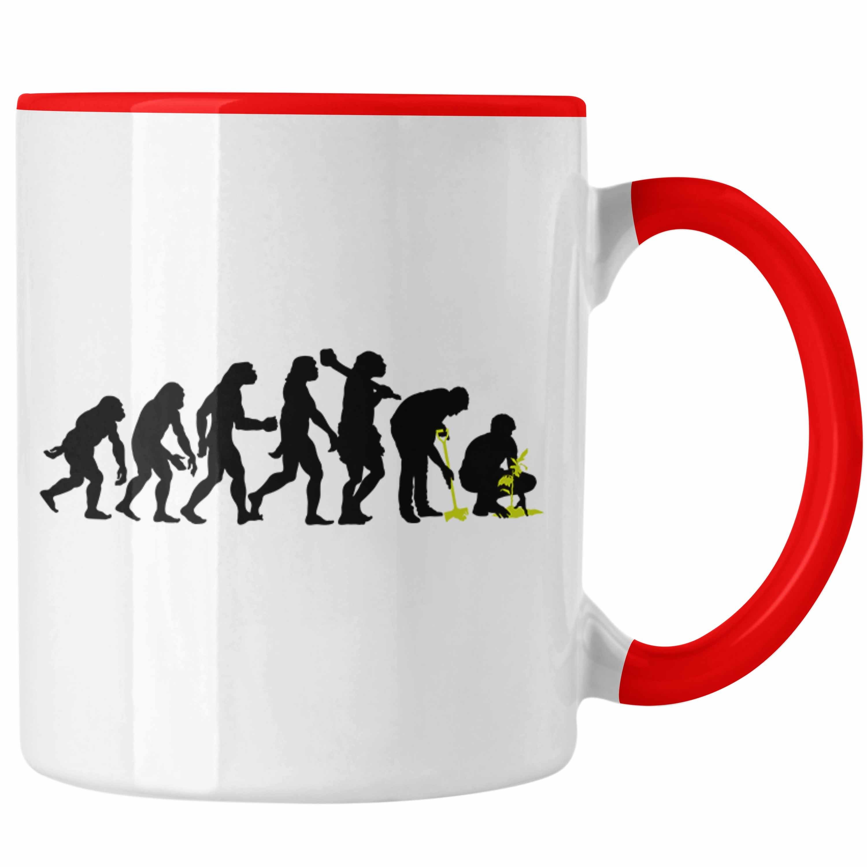 Trendation Tasse Evolution Gärtnerin Tasse Trendation Geschenkidee Gärtner Geschenk Hobbygärtner Gärtner Lustig - Spruch mit Garten Rot