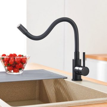 AuraLum pro Spültischarmatur Flexible Küchenarmatur Niederdruck Wasserhahn Küche Niederdruck Armatur,mit 3 Anschlussschläuchen,Schwarz