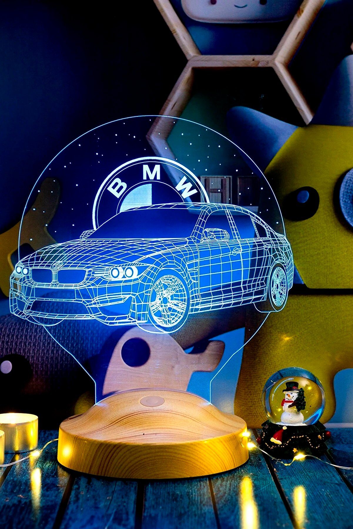Geschenkelampe Gravur Nachttischlampe Jungen Leuchte für Farben mit Automobil fest integriert, Geburtstag, 3D Nachtlicht Geschenk Geschenkidee 7 LED für Fans,
