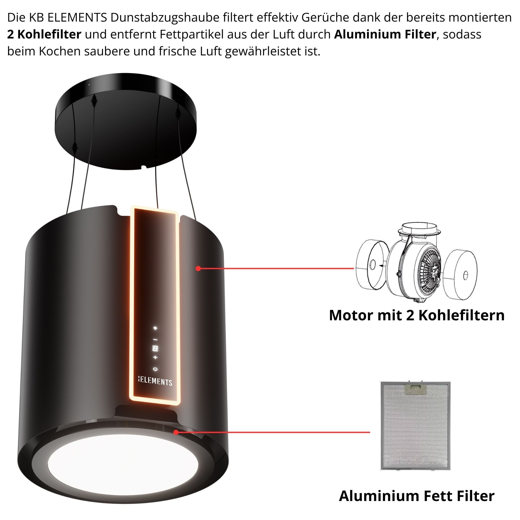 KB Elements Inselhaube mit Fernbedienung, 1000 m³/h mit Fernbedienung, 1000 m³/h, Fernbedienung, 1000 m³/h Saugleistung
