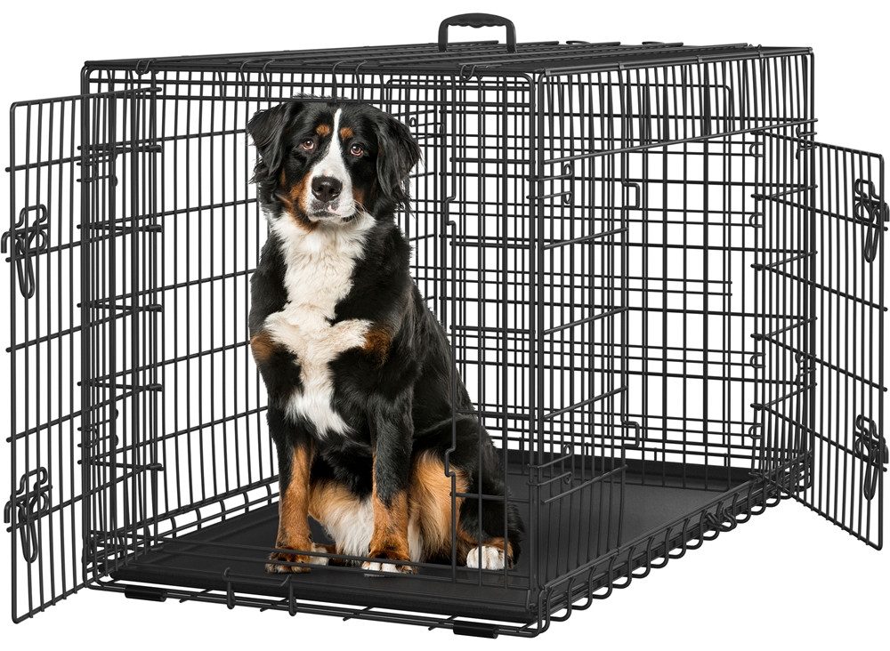 Yaheetech Tiertransportbox Hundebox mit Ausziehbaren Bodenwanne & Griff & 2 Türen, Transportbox 122 cm L × 71 cm B × 78 cm H