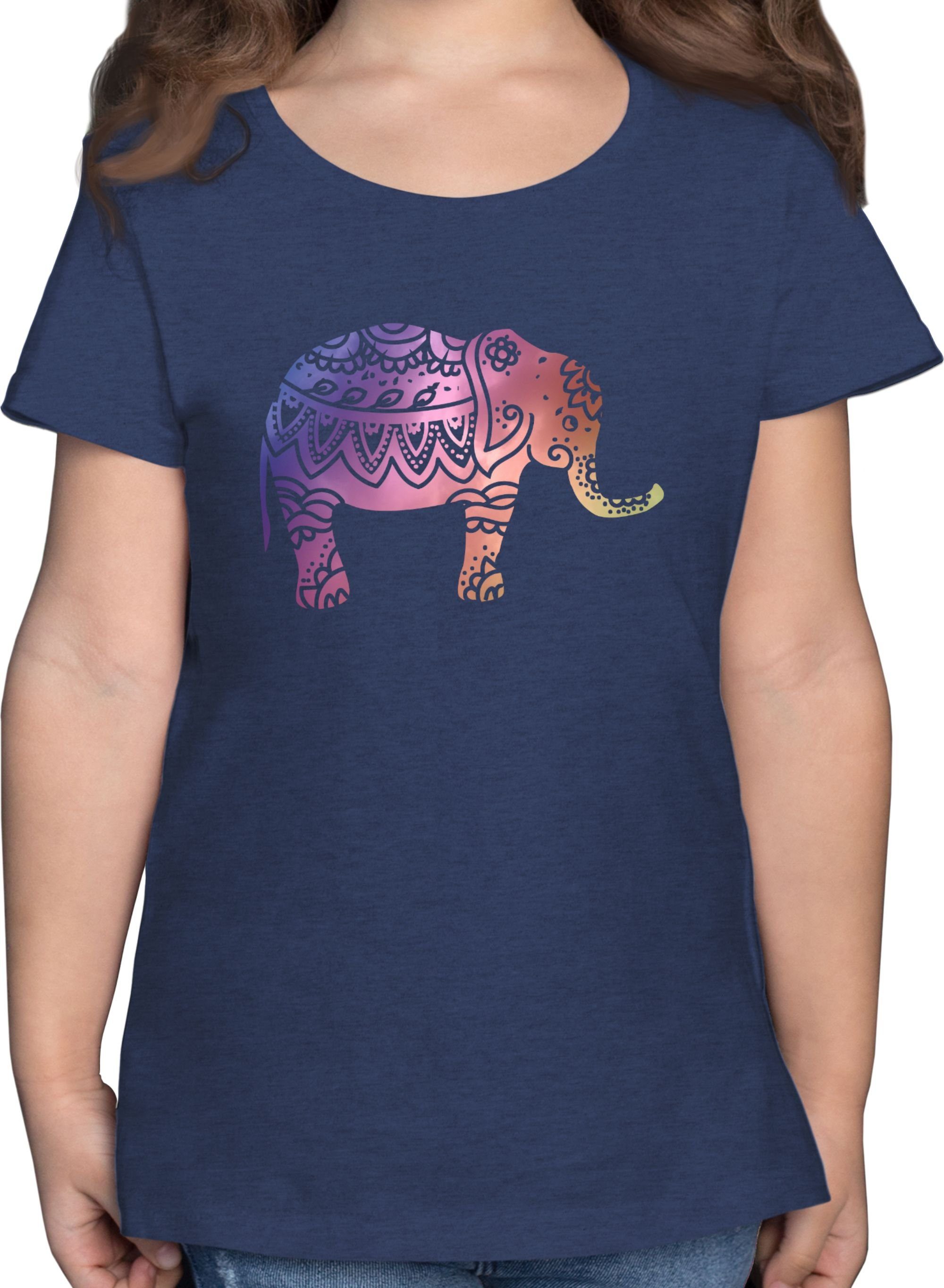 Shirtracer T-Shirt Elefant Namaste Tiermotiv Animal Print 1 Dunkelblau Meliert