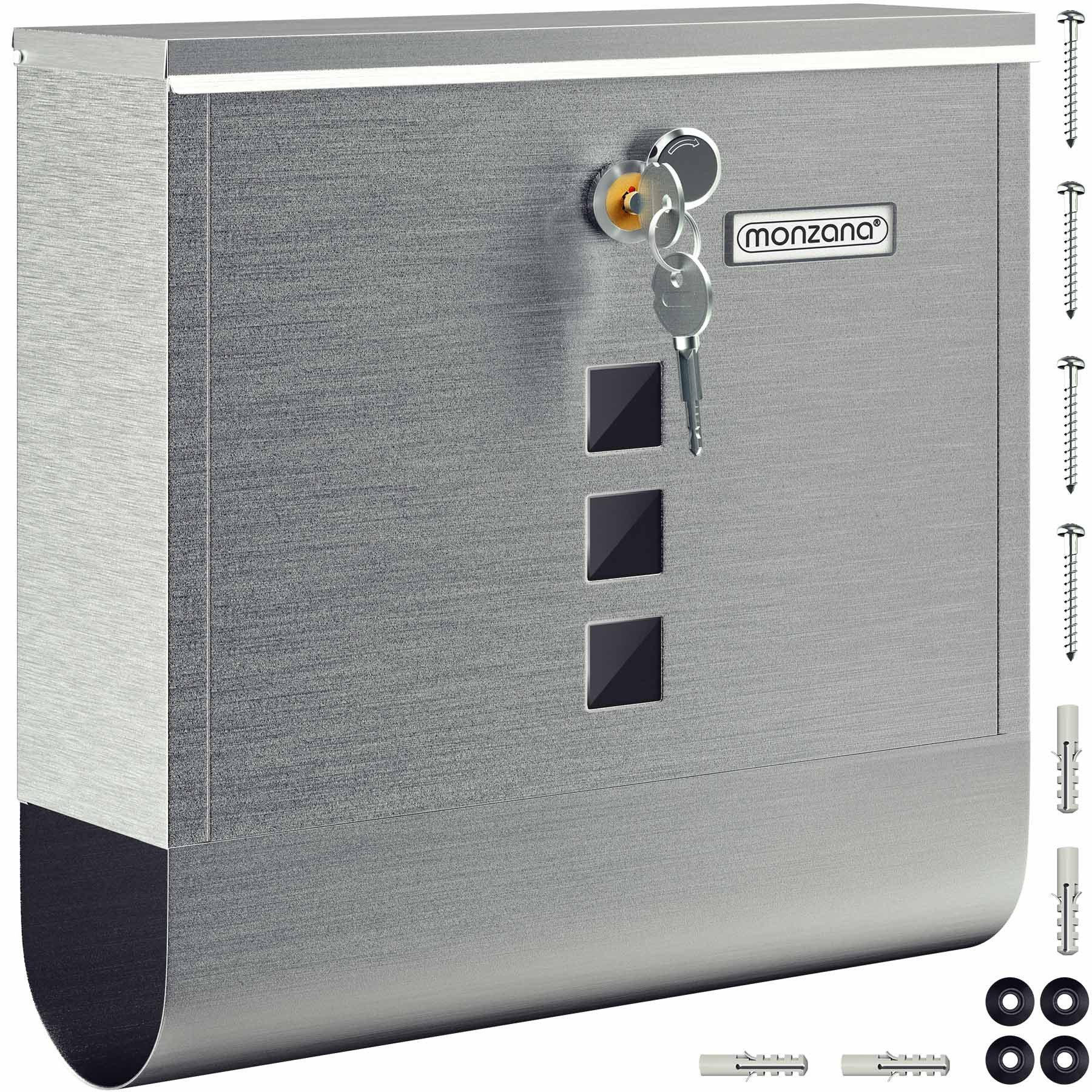 monzana Wandbriefkasten, Silber Edelstahl mit Zeitungsfach Kreuzschloss Sic günstig online kaufen